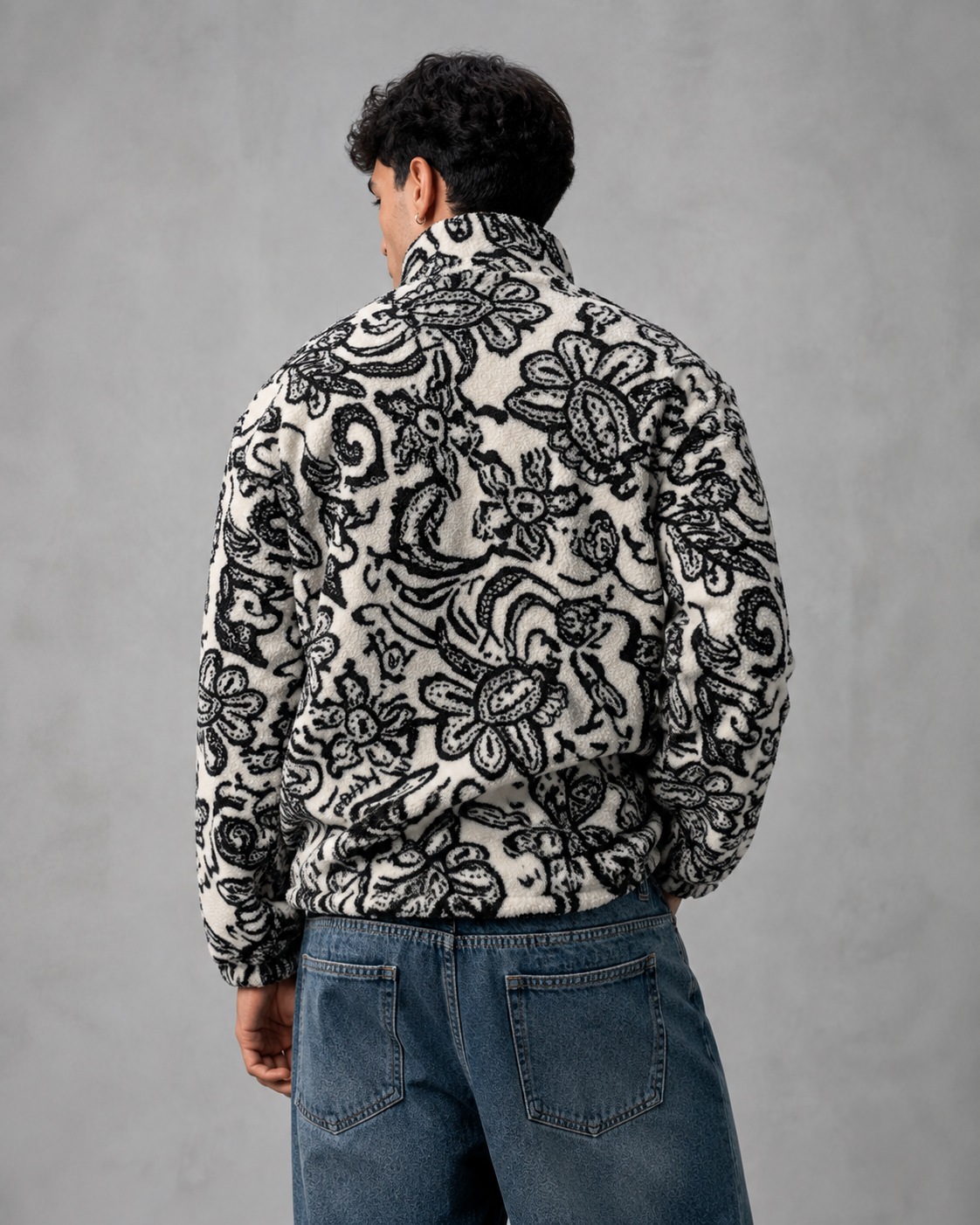 Men's Paisley Quarter-Zip Pullover - Streetwear Fit