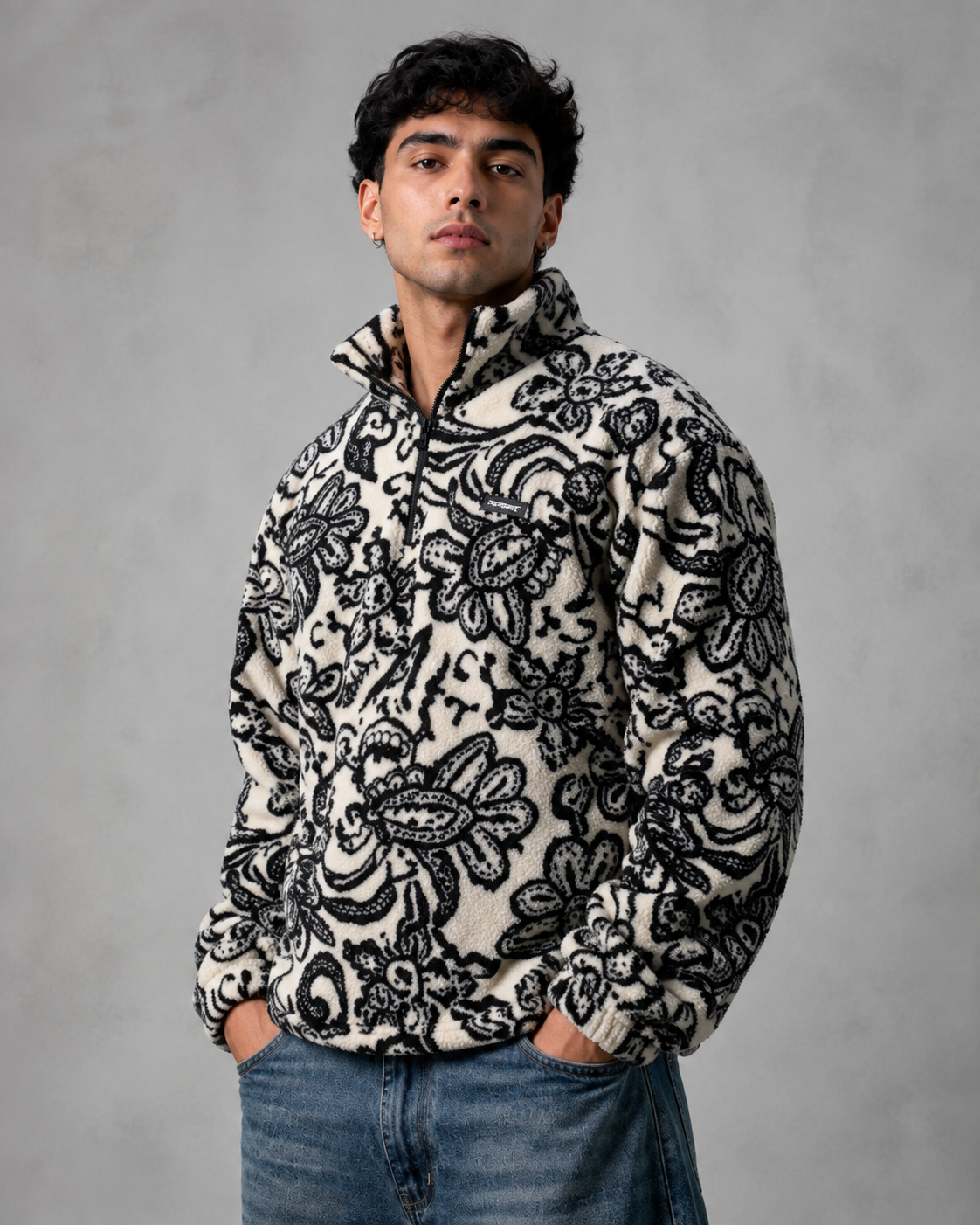 Men's Paisley Quarter-Zip Pullover - Streetwear Fit
