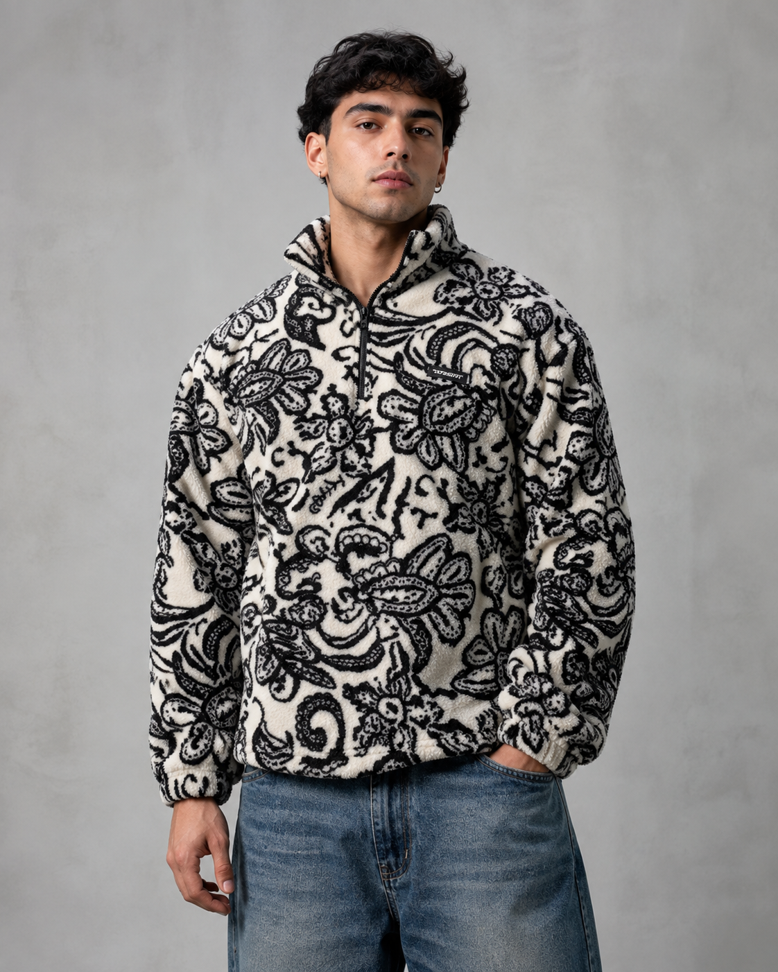 Men's Paisley Quarter-Zip Pullover - Streetwear Fit