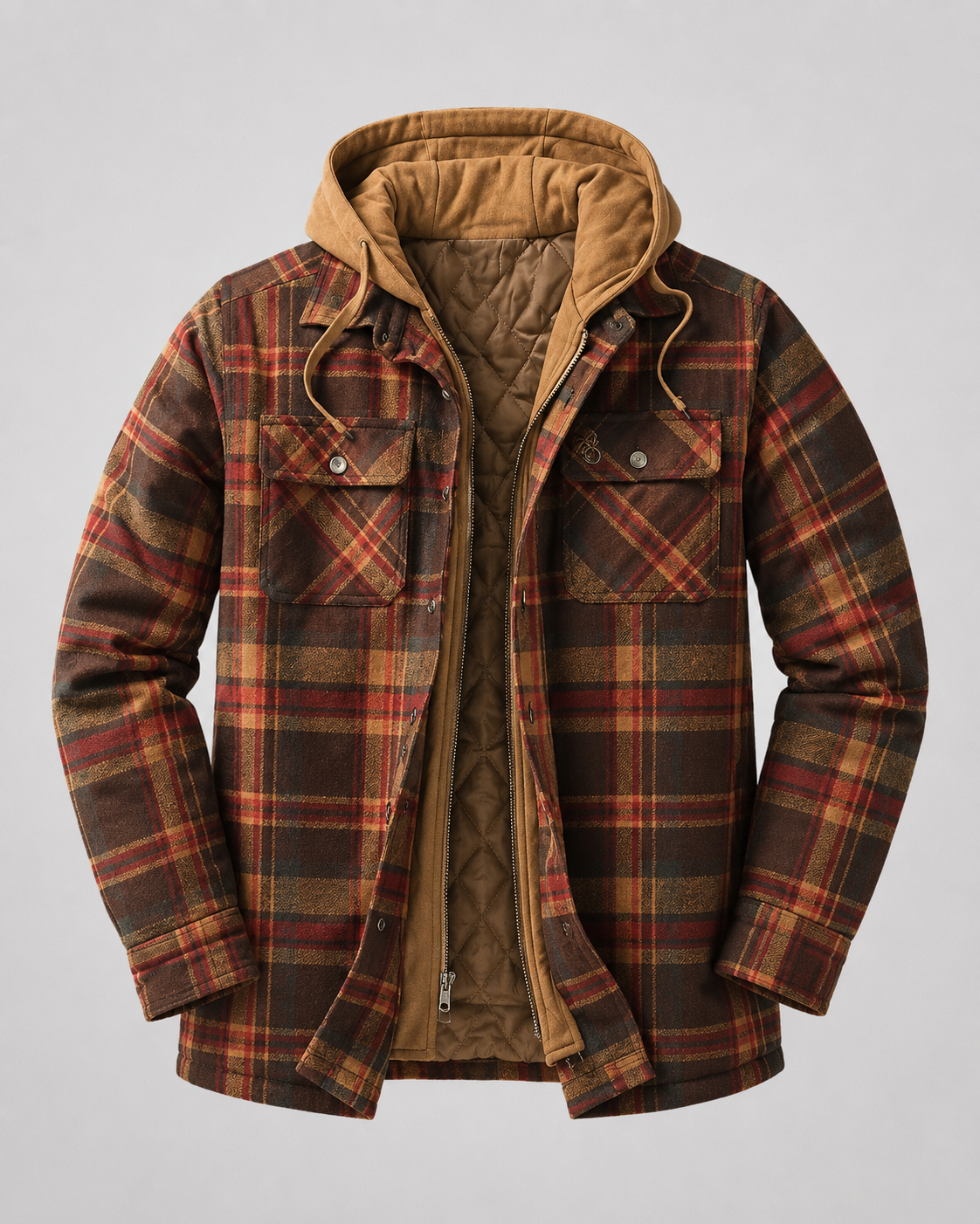 Men's Plaid Flannel Shacket - Hooded Zip Front