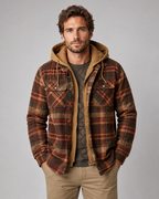 Men's Plaid Flannel Shacket - Hooded Zip Front