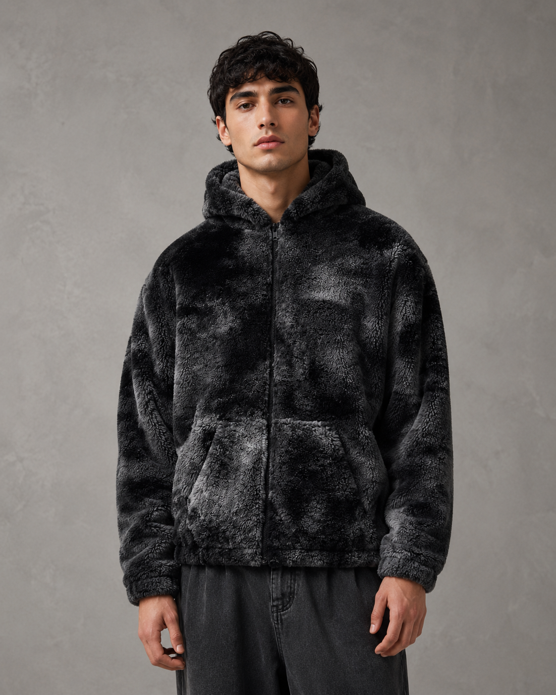 Men's Plush Hooded Zip Jacket - Streetwear Fit