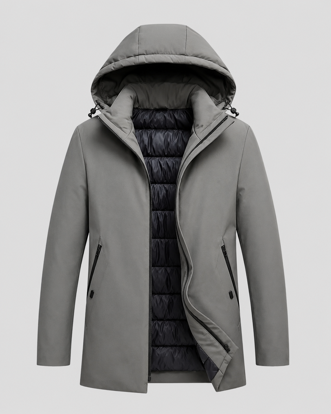 Men's Quilted Insulated Parka with Drawcord Hood