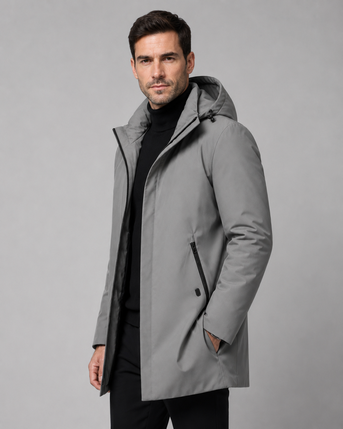 Men's Quilted Insulated Parka with Drawcord Hood