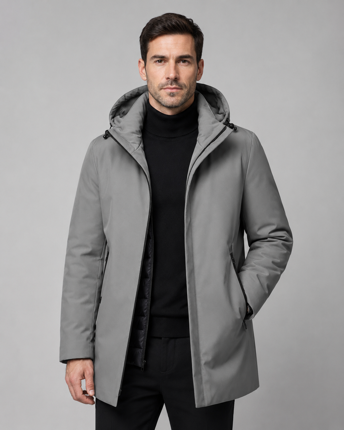 Men's Quilted Insulated Parka with Drawcord Hood