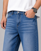 Men's Relaxed Straight Leg Jeans Washed Denim Loose Fit