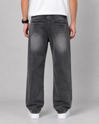 Men's Relaxed Straight Leg Jeans Washed Denim Loose Fit