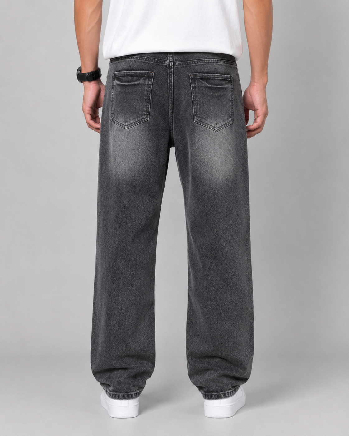 Men's Relaxed Straight Leg Jeans Washed Denim Loose Fit