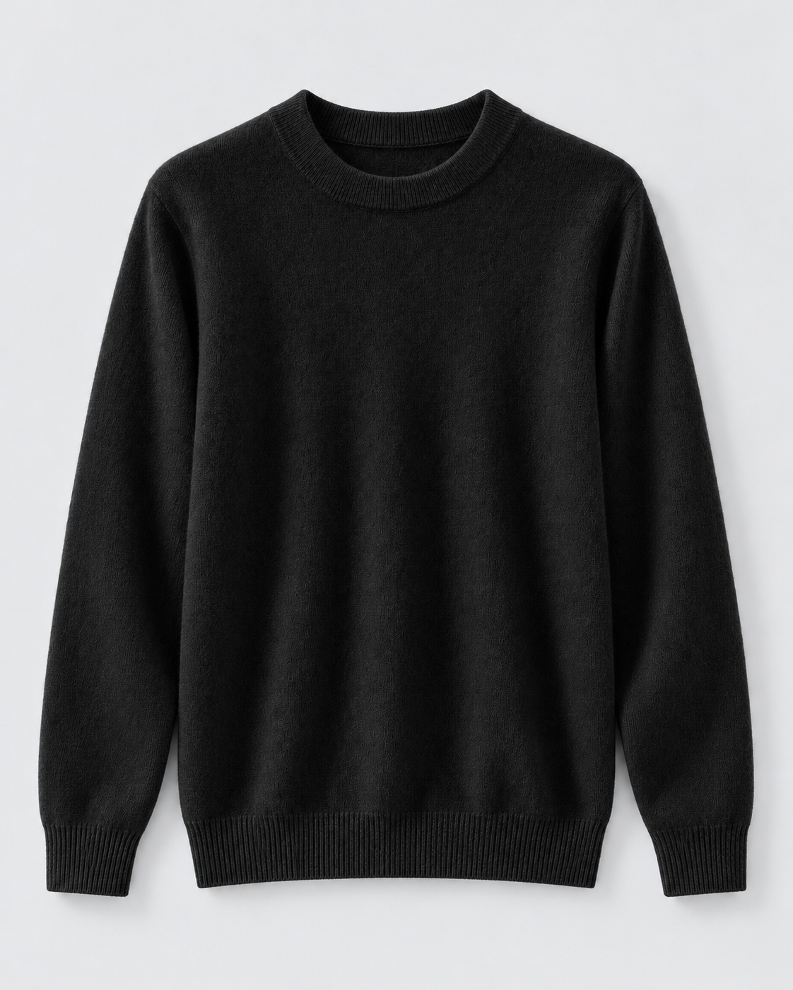 Men's Ribbed-Cuff Wool Sweater - Crew Neck Long Sleeve