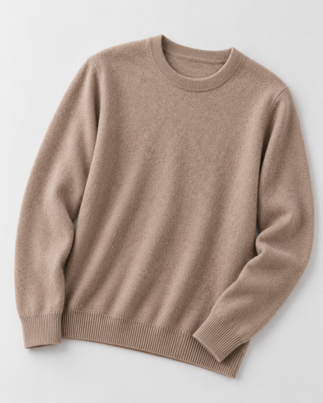 Men's Ribbed-Cuff Wool Sweater - Crew Neck Long Sleeve