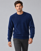 Men's Ribbed-Cuff Wool Sweater - Crew Neck Long Sleeve