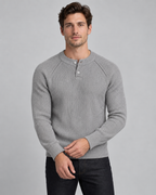 Men's Ribbed Henley Sweater - Button Placket Raglan Sleeve