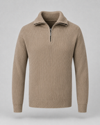 Men's Ribbed Quarter-Zip Collared Sweater