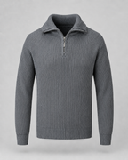 Men's Ribbed Quarter-Zip Collared Sweater