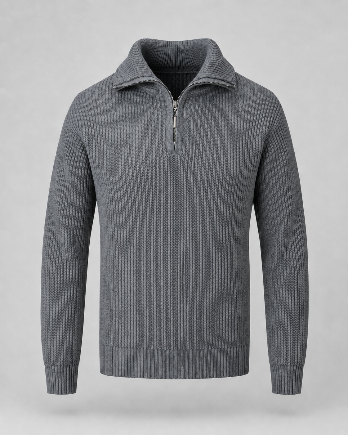 Men's Ribbed Quarter-Zip Collared Sweater