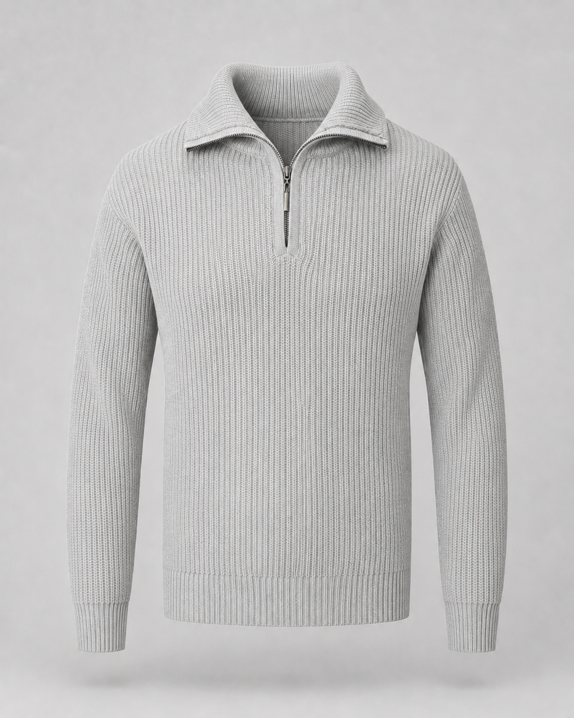Men's Ribbed Quarter-Zip Collared Sweater