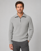 Men's Ribbed Quarter-Zip Collared Sweater