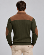 Men's Ribbed Quarter Zip Sweater - Contrast Yoke Regular Fit
