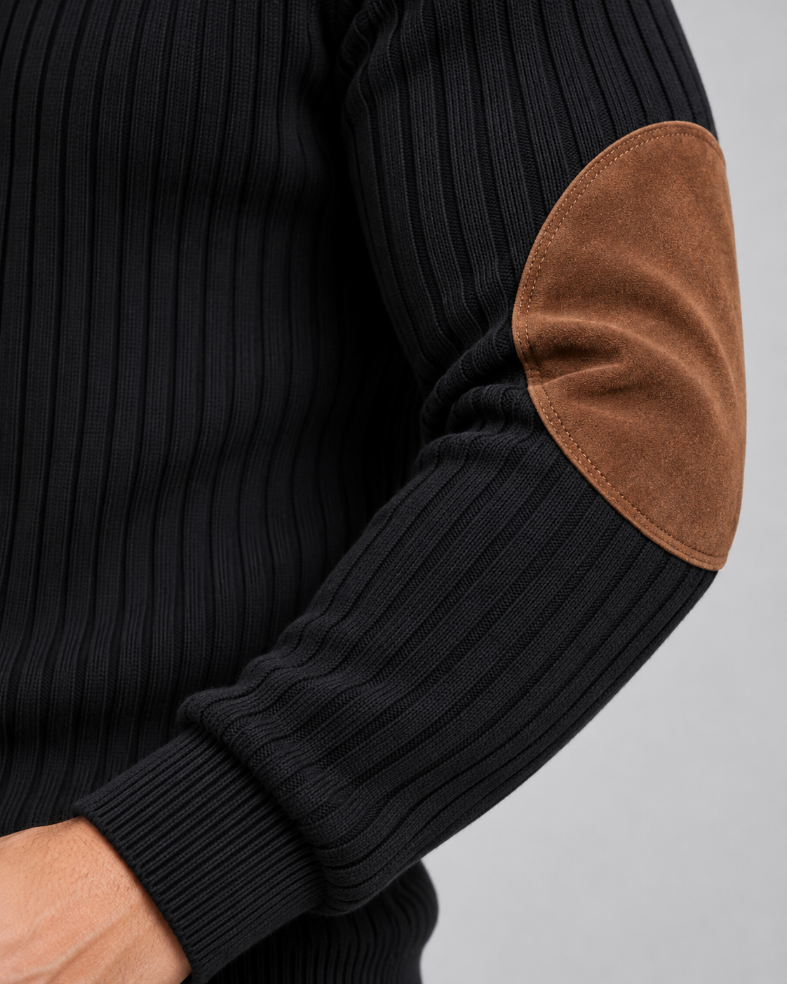 Men's Ribbed Quarter Zip Sweater - Contrast Yoke Regular Fit
