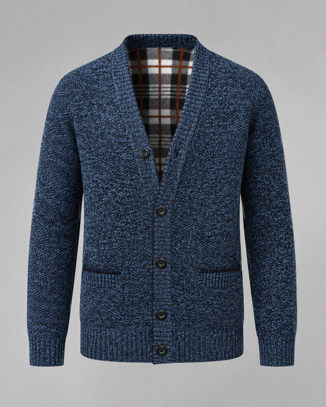 Men's Ribbed V-Neck Knitted Cardigan - Button Front