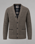Men's Ribbed V-Neck Knitted Cardigan - Button Front