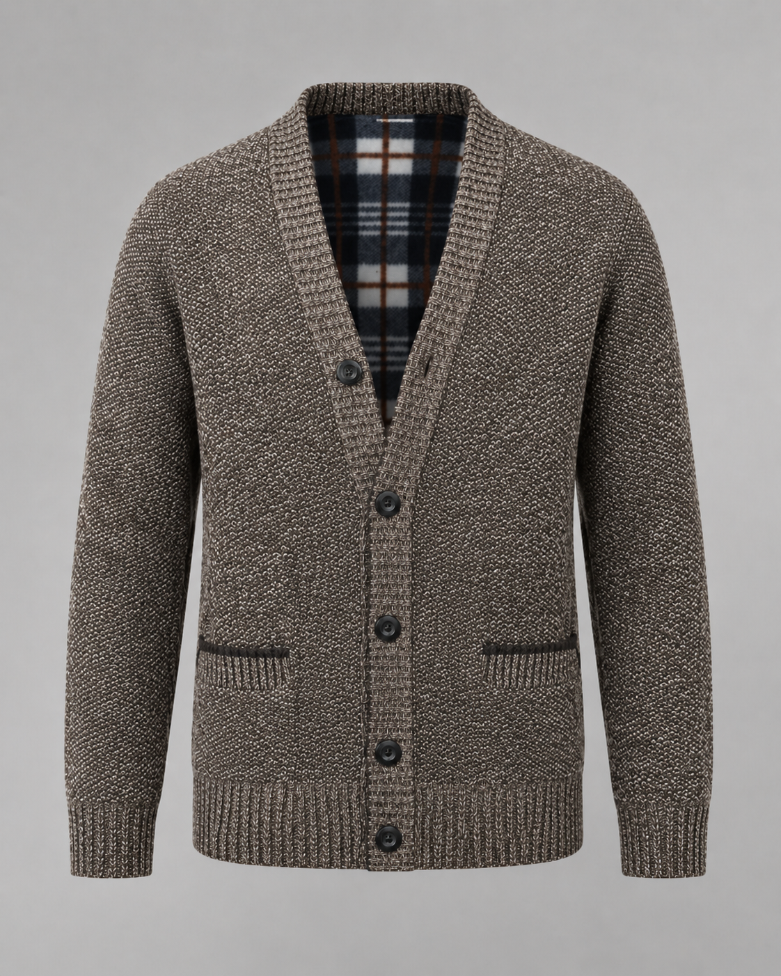 Men's Ribbed V-Neck Knitted Cardigan - Button Front