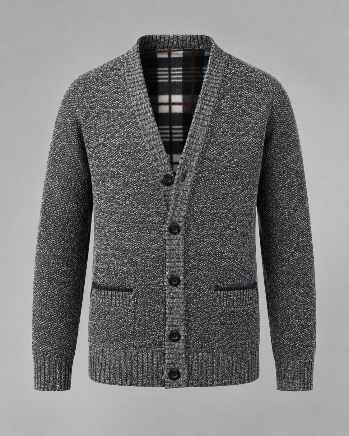 Men's Ribbed V-Neck Knitted Cardigan - Button Front