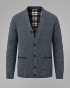 Men's Ribbed V-Neck Knitted Cardigan - Button Front