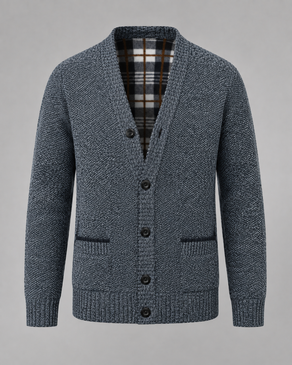 Men's Ribbed V-Neck Knitted Cardigan - Button Front