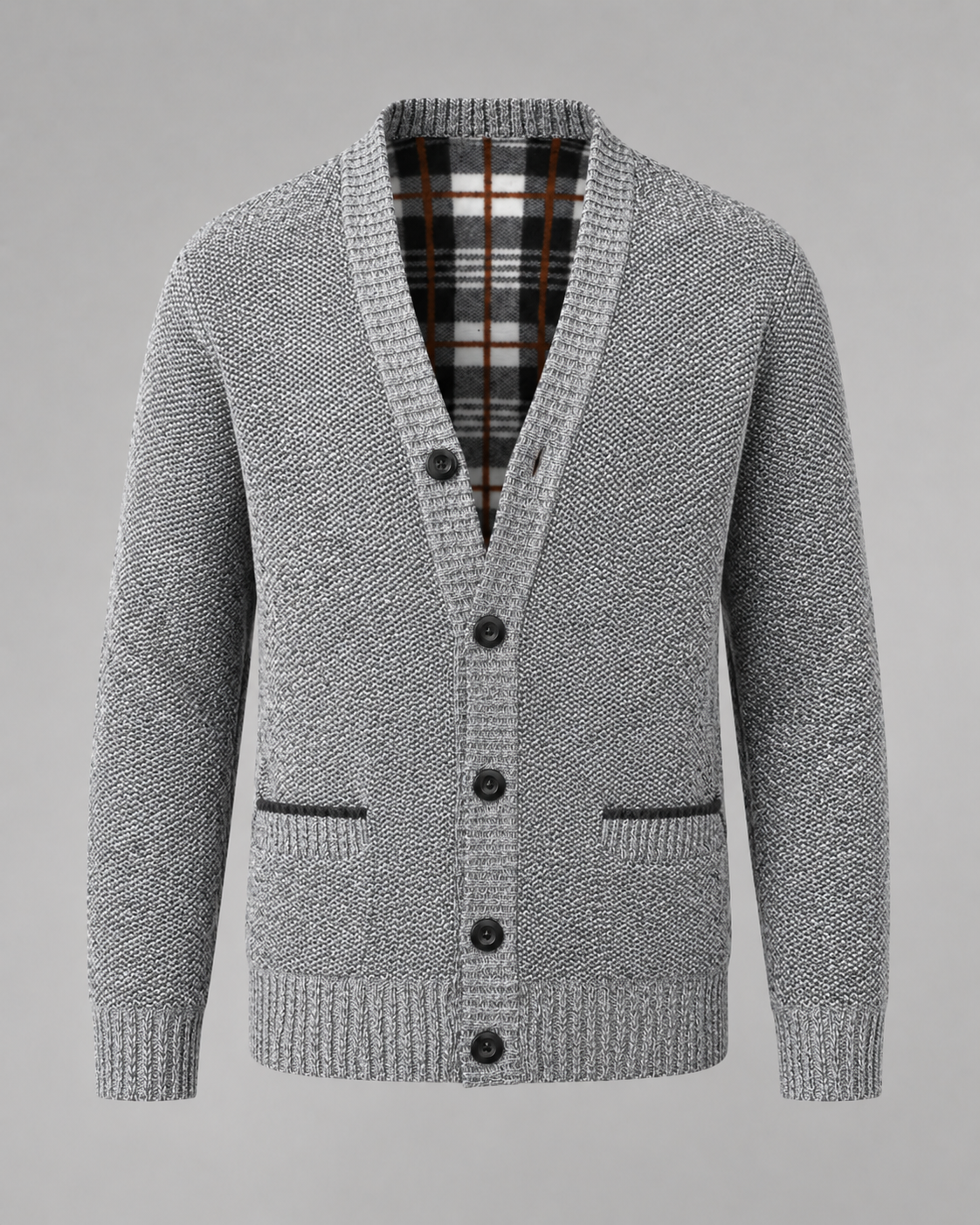 Men's Ribbed V-Neck Knitted Cardigan - Button Front