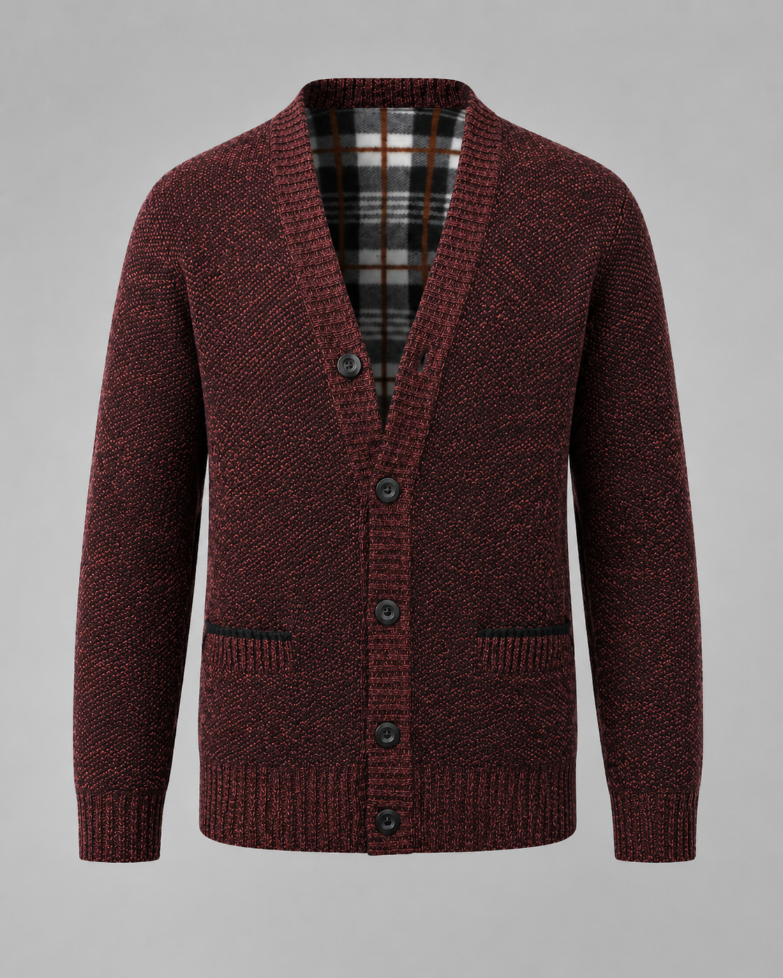 Men's Ribbed V-Neck Knitted Cardigan - Button Front