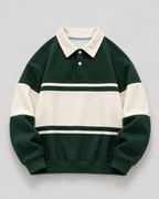 Men's Rugby Polo Sweater - Color Block Long Sleeve Relaxed Fit