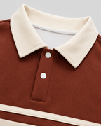 Men's Rugby Polo Sweater - Color Block Long Sleeve Relaxed Fit
