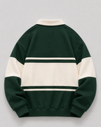 Men's Rugby Polo Sweater - Color Block Long Sleeve Relaxed Fit