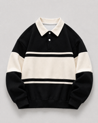 Men's Rugby Polo Sweater - Color Block Long Sleeve Relaxed Fit