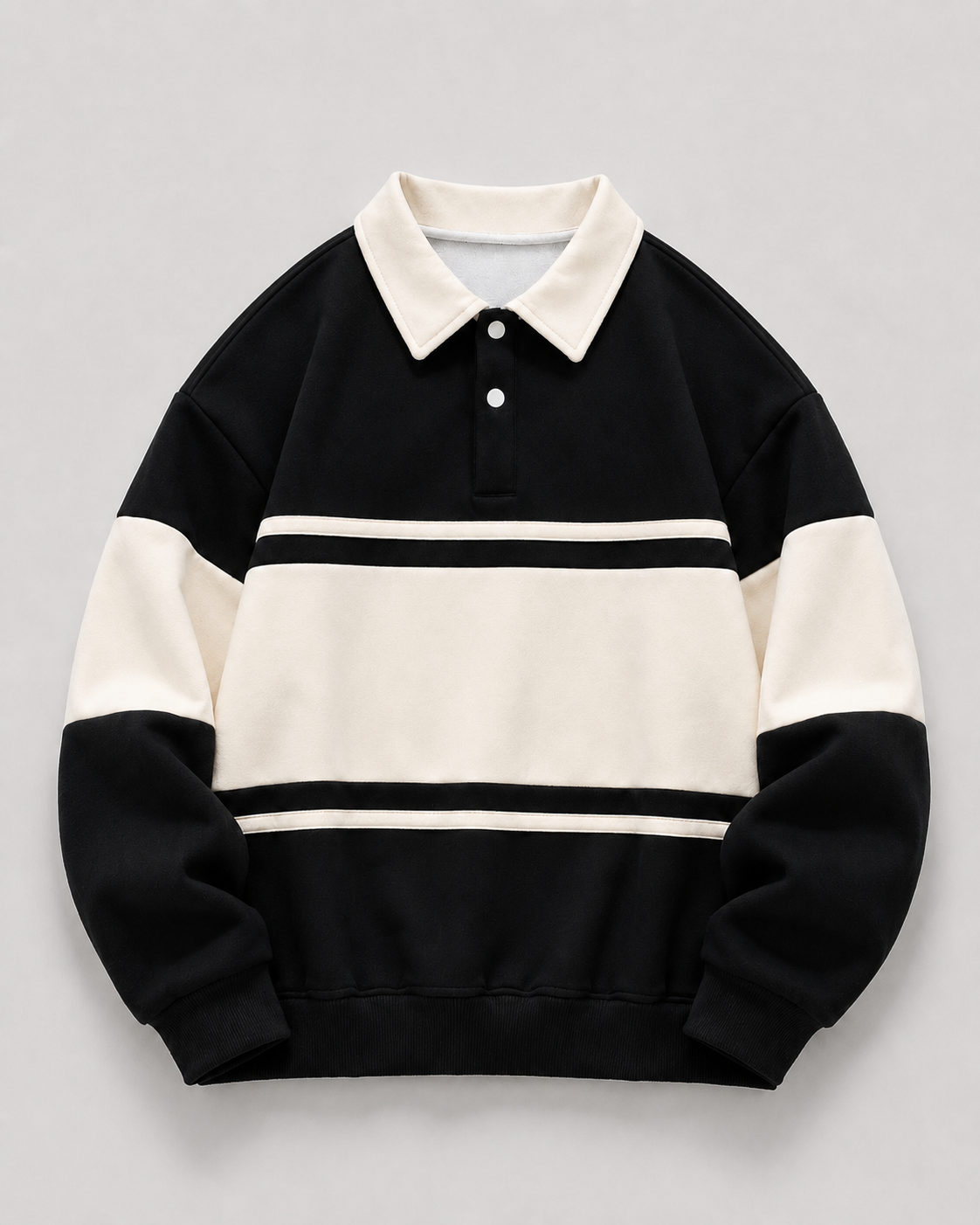 Men's Rugby Polo Sweater - Color Block Long Sleeve Relaxed Fit