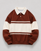 Men's Rugby Polo Sweater - Color Block Long Sleeve Relaxed Fit