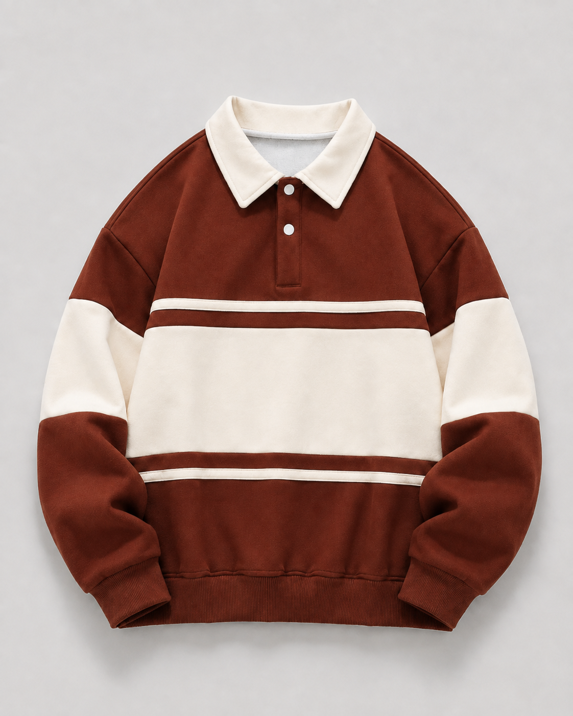 Men's Rugby Polo Sweater - Color Block Long Sleeve Relaxed Fit