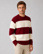 Men's Rugby Stripe Crew Neck Sweater - Relaxed Fit