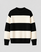 Men's Rugby Stripe Crew Neck Sweater - Relaxed Fit