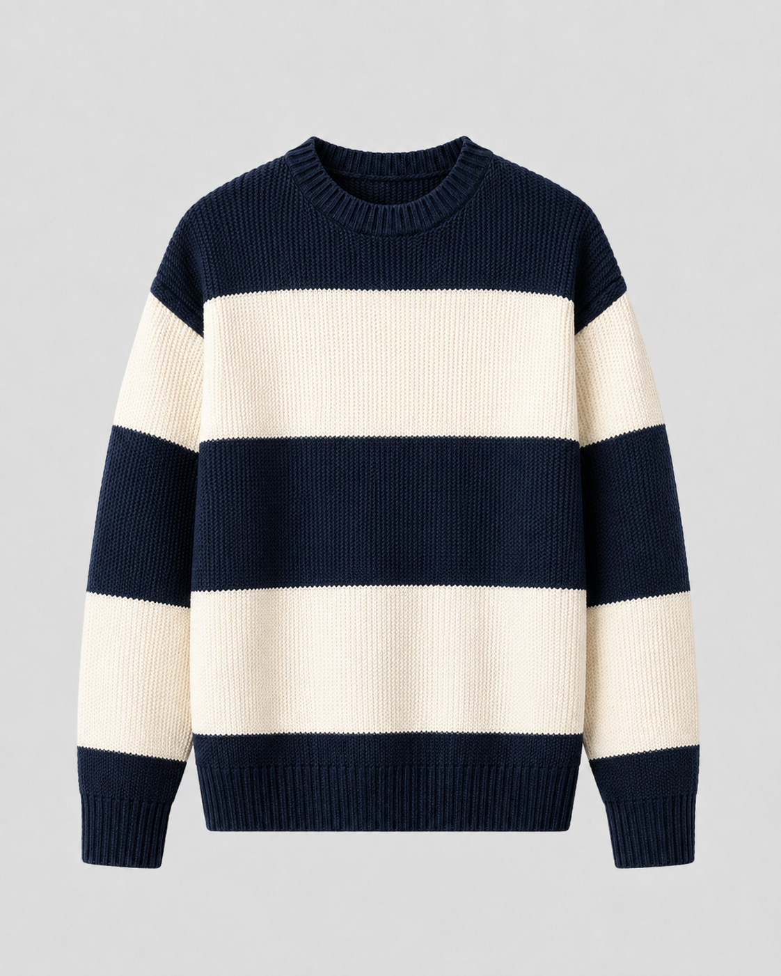 Men's Rugby Stripe Crew Neck Sweater - Relaxed Fit