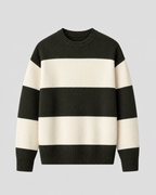 Men's Rugby Stripe Crew Neck Sweater - Relaxed Fit