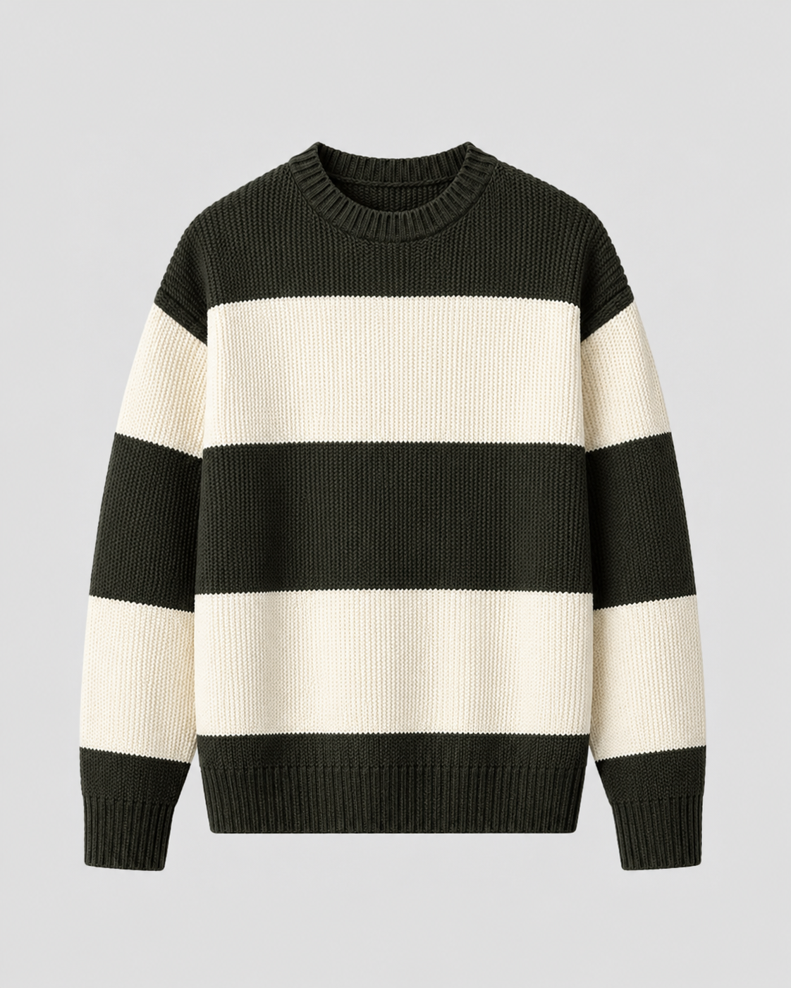 Men's Rugby Stripe Crew Neck Sweater - Relaxed Fit