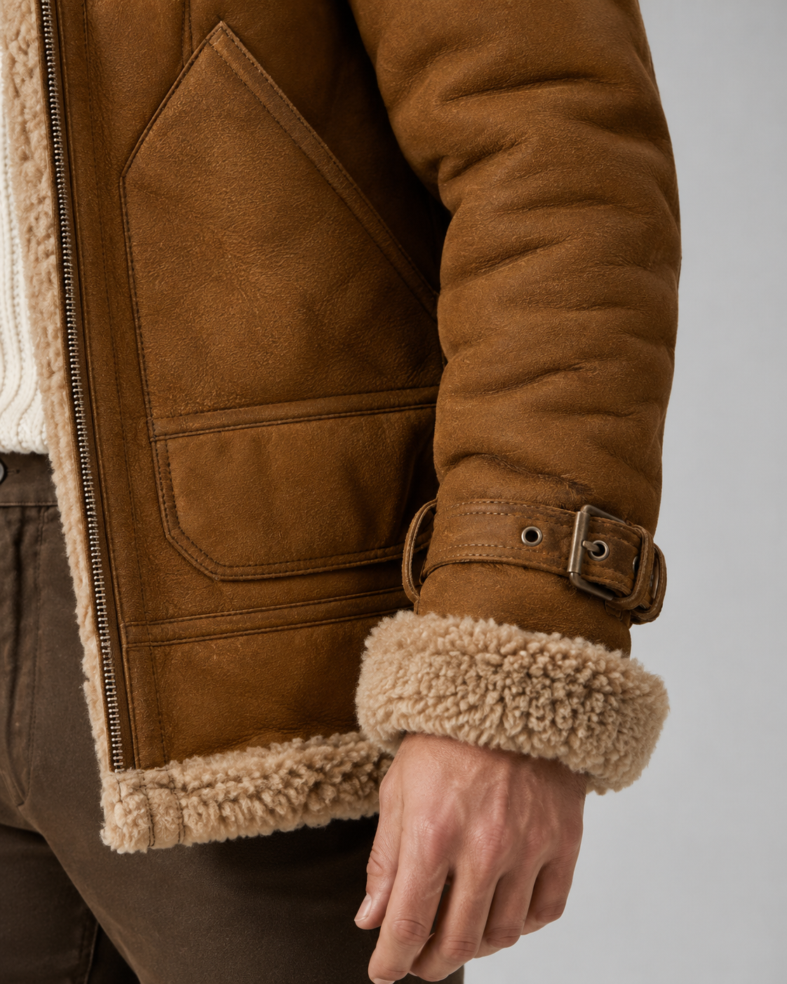 Men's Shearling-Lined Faux Leather Aviator Jacket