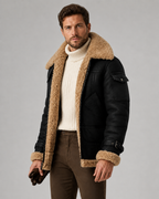 Men's Shearling-Lined Faux Leather Aviator Jacket