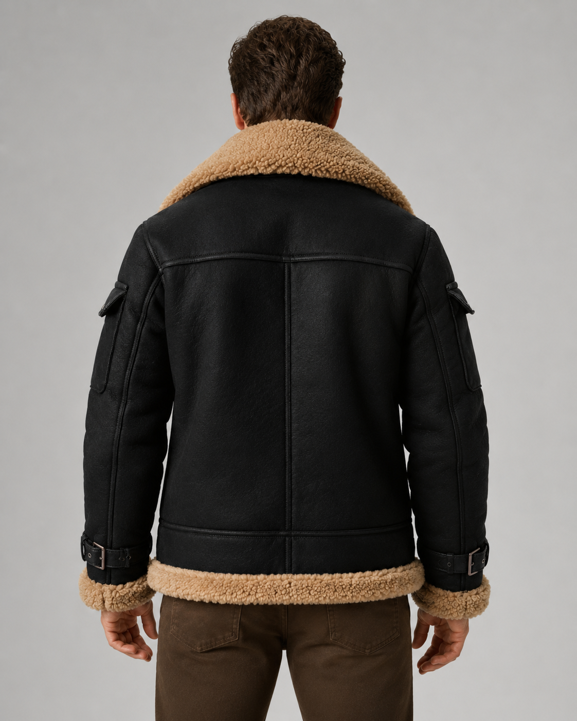 Men's Shearling-Lined Faux Leather Aviator Jacket
