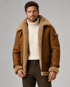 Men's Shearling-Lined Faux Leather Aviator Jacket