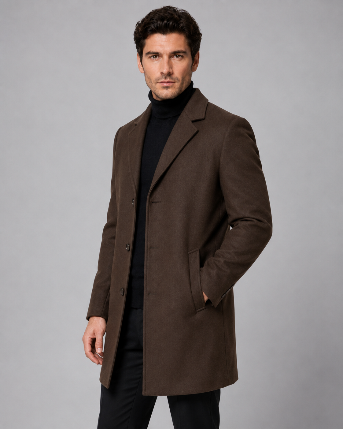Men's Single-Breasted Wool Coat Notch Lapel Tailored