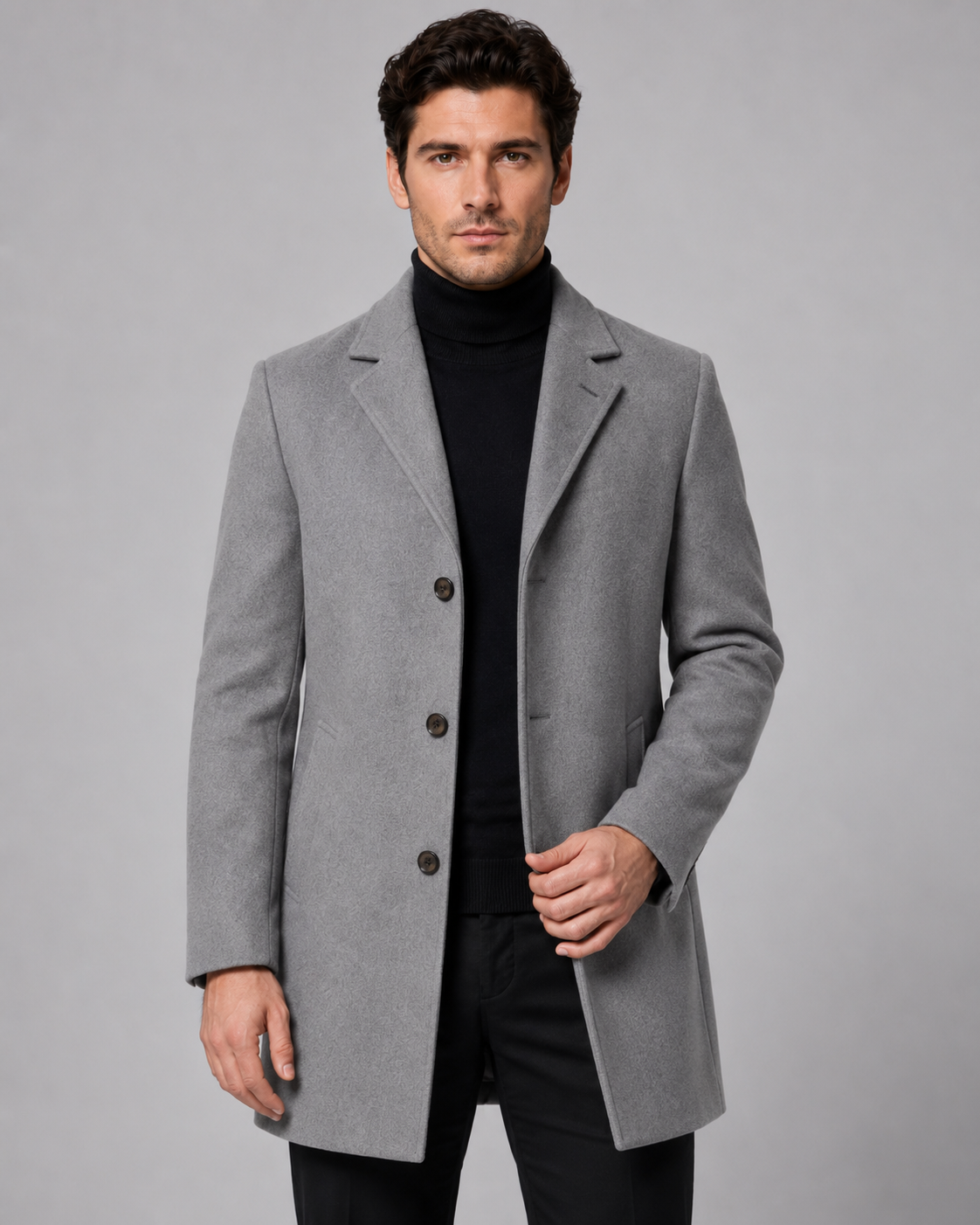 Men's Single-Breasted Wool Coat Notch Lapel Tailored