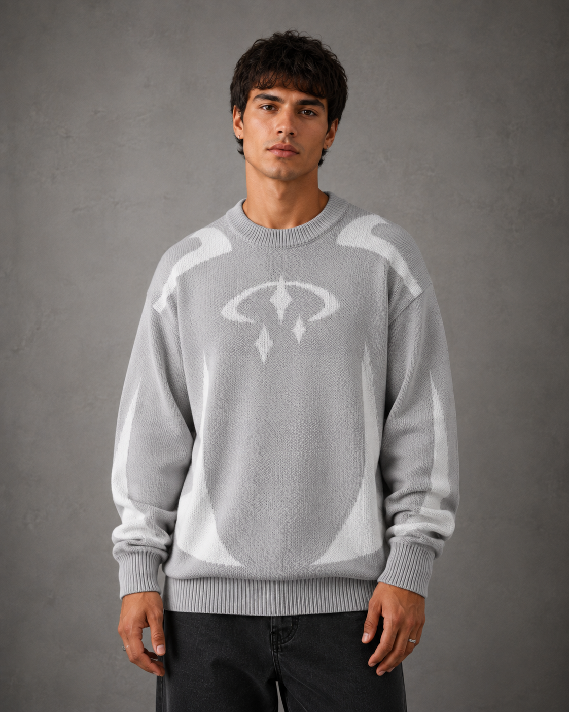 Men's Streetwear Graphic Knit Sweater - Crew Neck